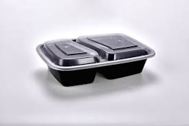 2 COMPARTMENT  REUSABLE RECTANGLE CONTAINER AND LID 150'S
