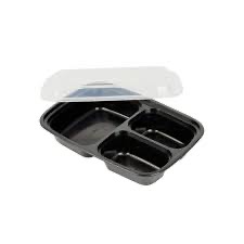 3 COMPARTMENT  REUSABLE RECTANGLE CONTAINER AND LID 150'S